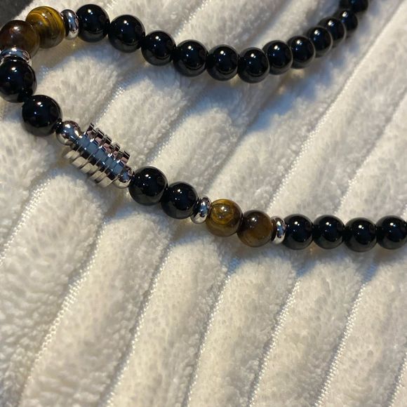 NWT GREAT FOR MEN UNISEX BECK TIGER EYE NECKLACE DESIGNER INSPIRED BLACK SILVER - Picture 6 of 12